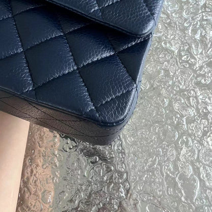 Caviar Quilted Grained Calfskin Dark Blue Silver Hardware Series 15