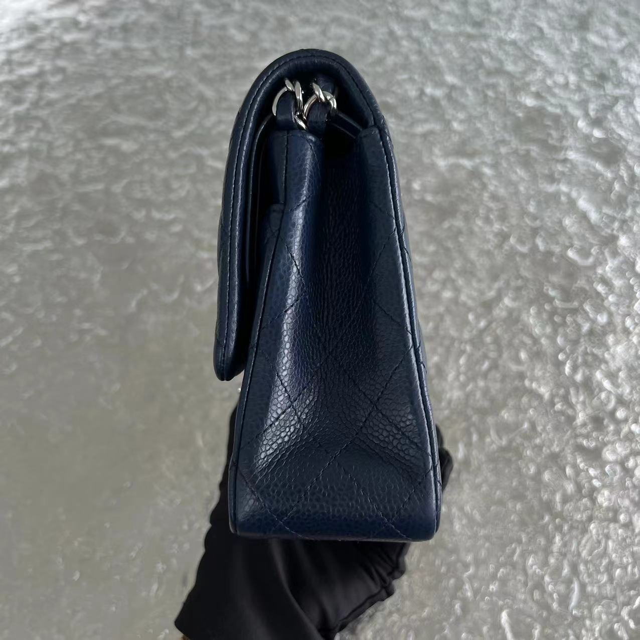 Caviar Quilted Grained Calfskin Dark Blue Silver Hardware Series 15