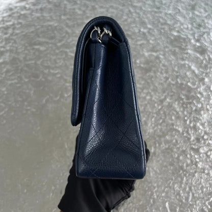 Caviar Quilted Grained Calfskin Dark Blue Silver Hardware Series 15