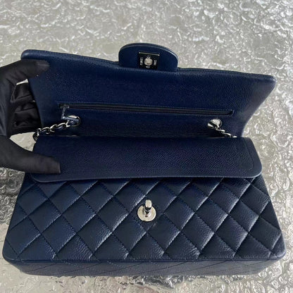 Caviar Quilted Grained Calfskin Dark Blue Silver Hardware Series 15
