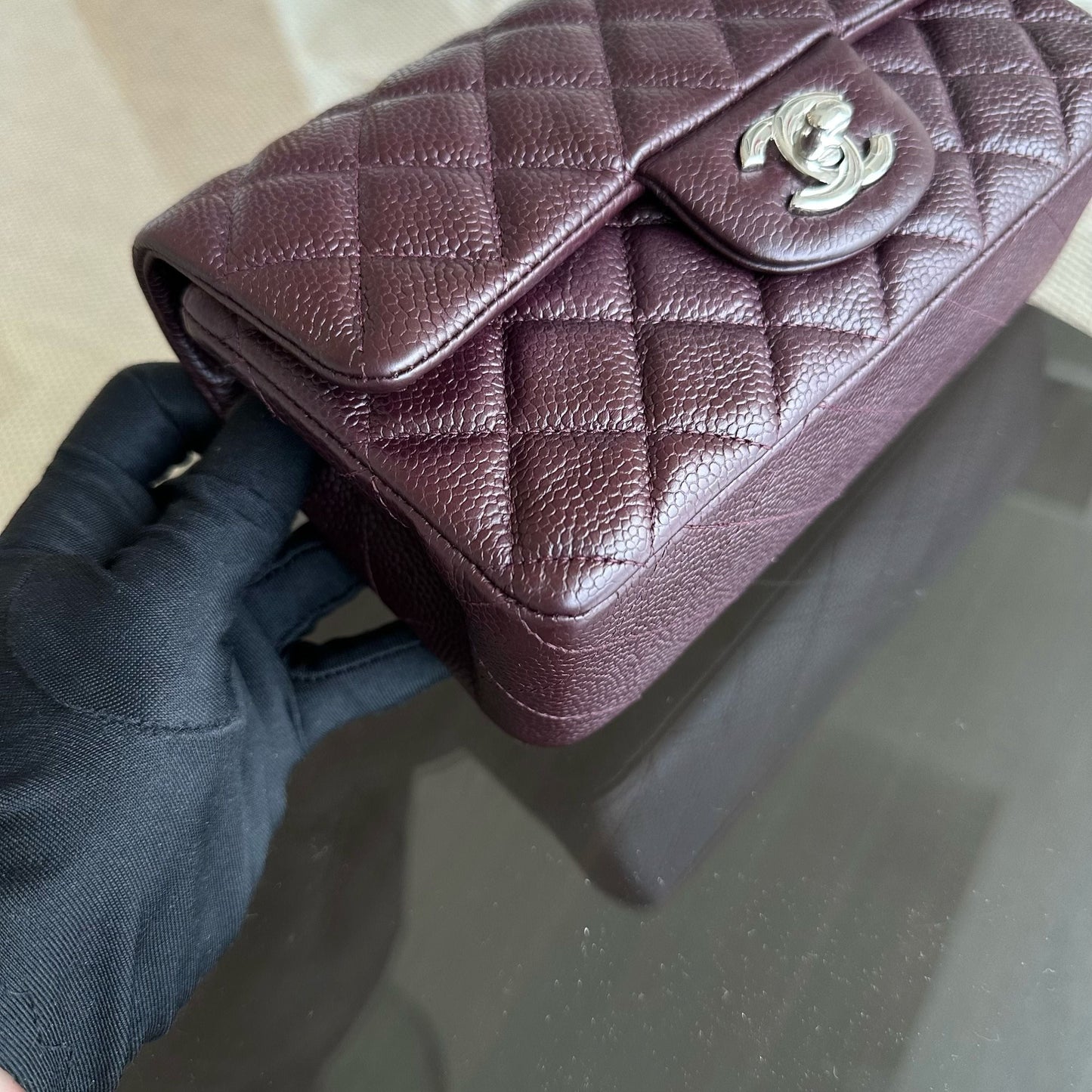 Caviar Mini Classic Flap 20CM Quilted Calfskin Burgundy SHW No 20
