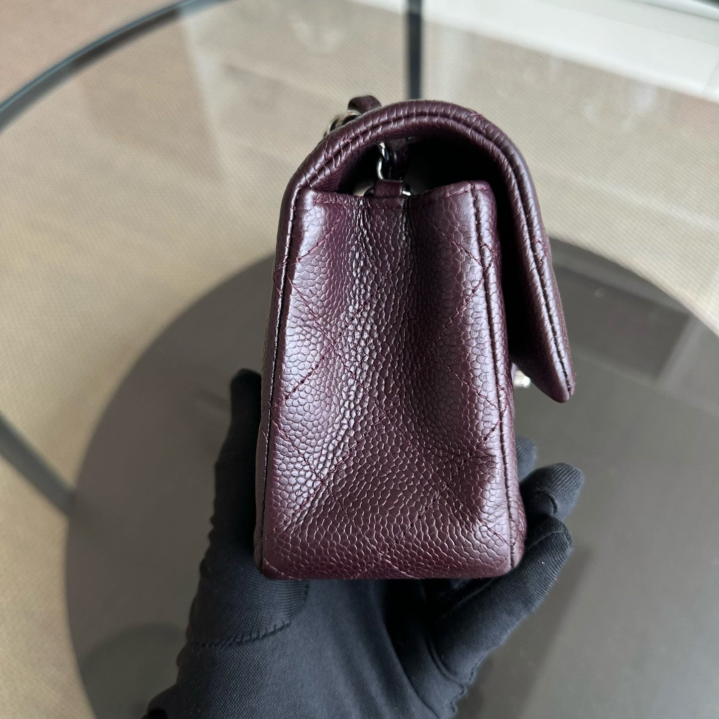 Caviar Mini Classic Flap 20CM Quilted Calfskin Burgundy SHW No 20