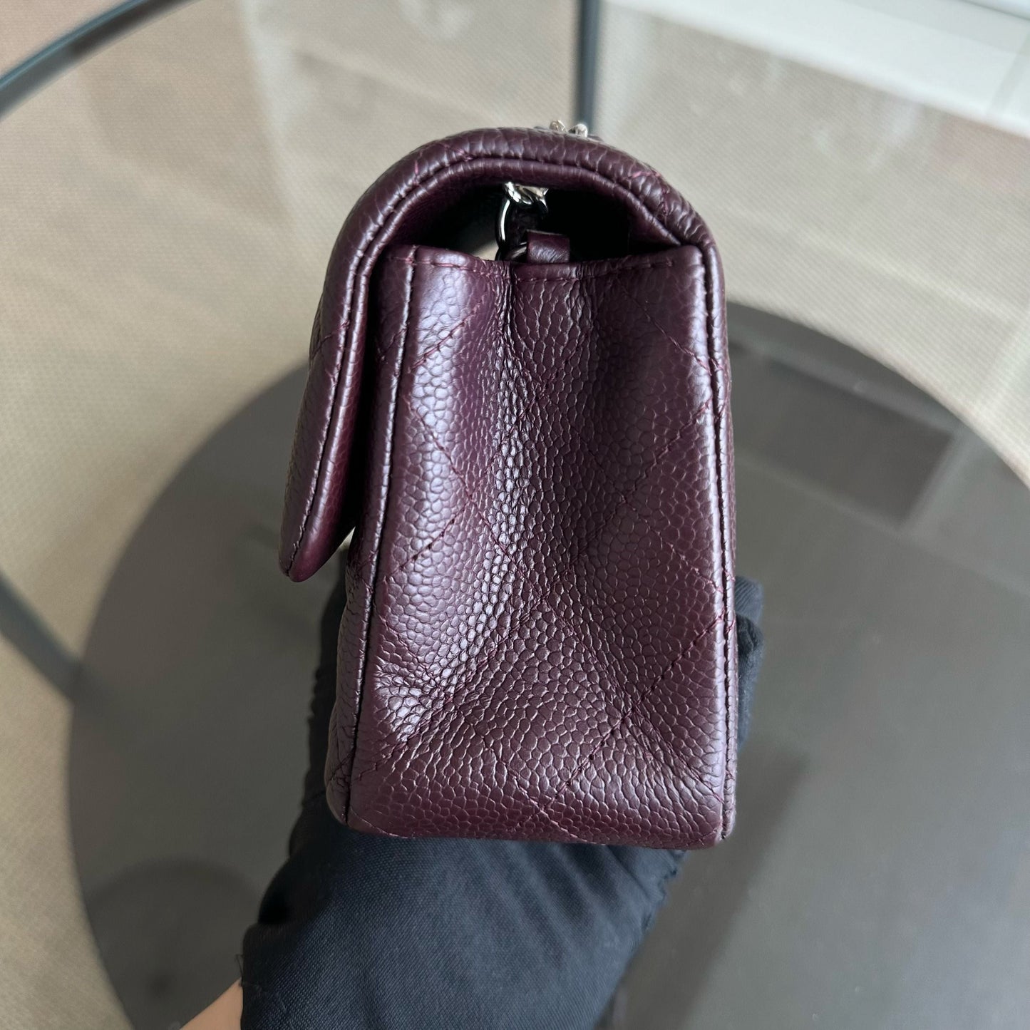 Caviar Mini Classic Flap 20CM Quilted Calfskin Burgundy SHW No 20