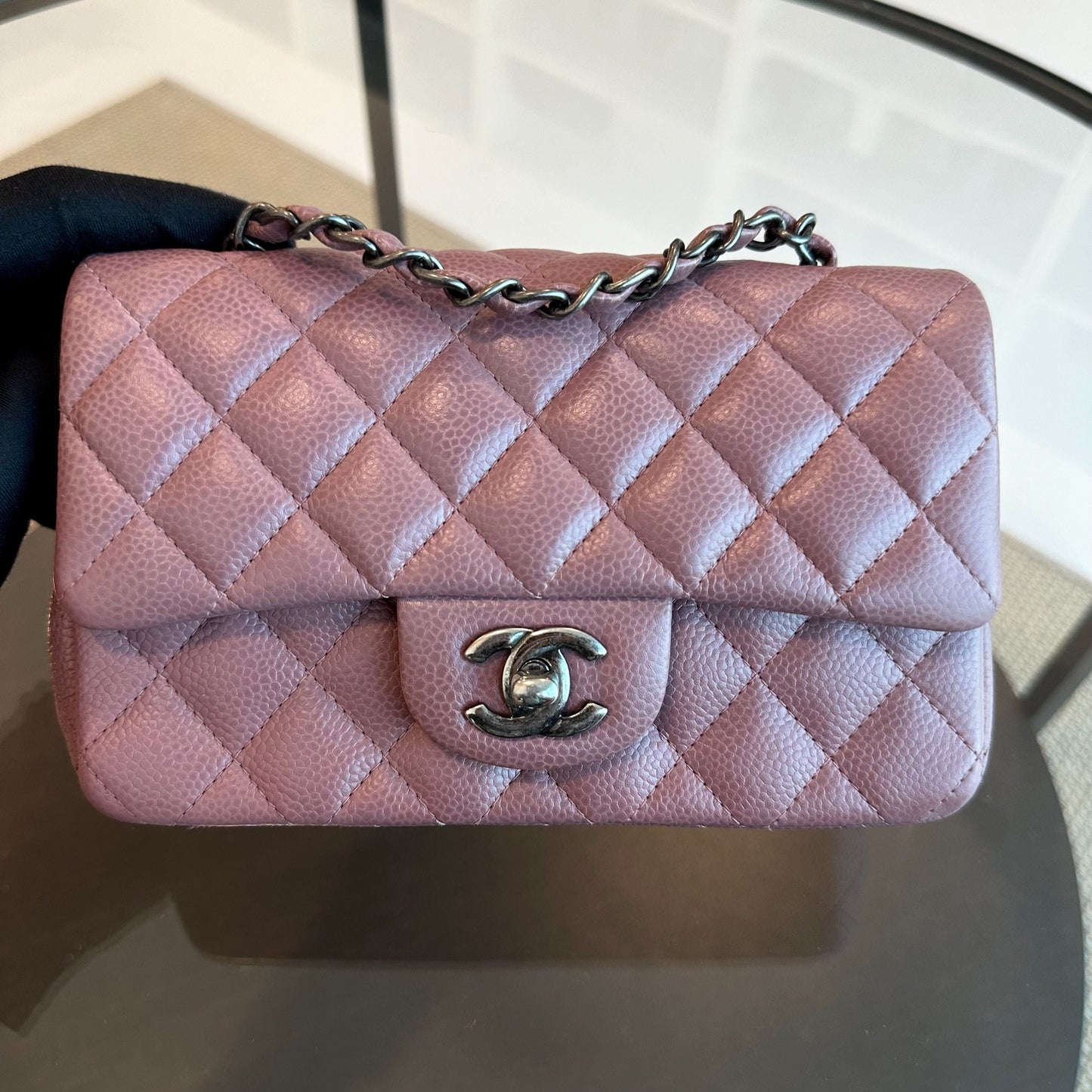 Caviar Mini Rectangular 20CM Classic Flap Quilted Calfskin Purple RSHW No 21