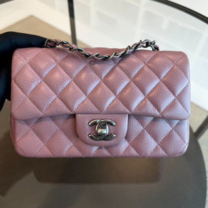 Caviar Mini Rectangular 20CM Classic Flap Quilted Calfskin Purple RSHW No 21