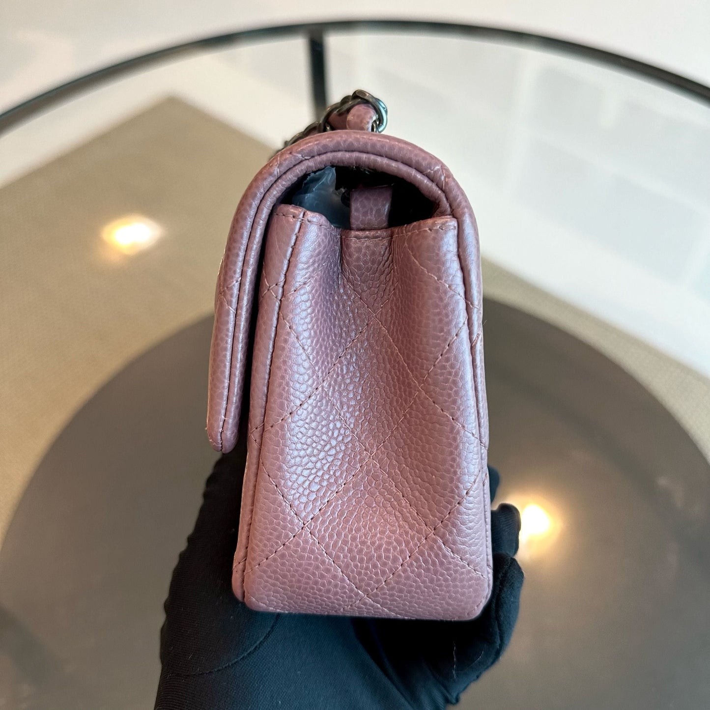 Caviar Mini Rectangular 20CM Classic Flap Quilted Calfskin Purple RSHW No 21
