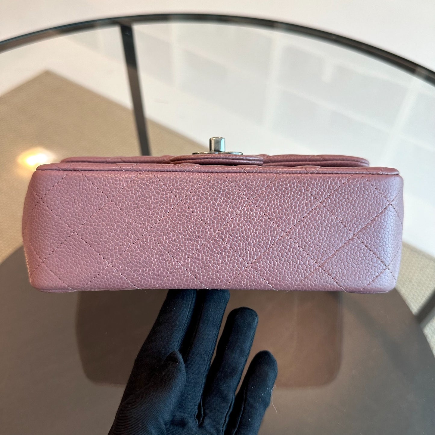 Caviar Mini Rectangular 20CM Classic Flap Quilted Calfskin Purple RSHW No 21