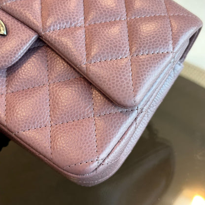 Caviar Mini Rectangular 20CM Classic Flap Quilted Calfskin Purple RSHW No 21