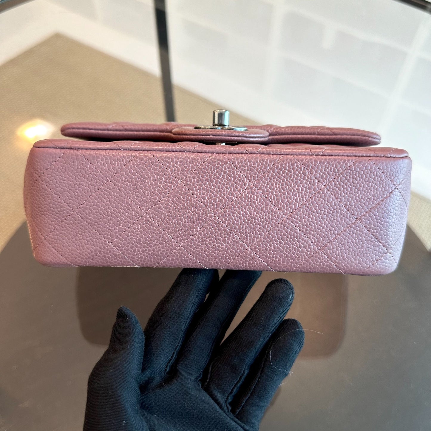 Caviar Mini Rectangular 20CM Classic Flap Quilted Calfskin Purple RSHW No 21