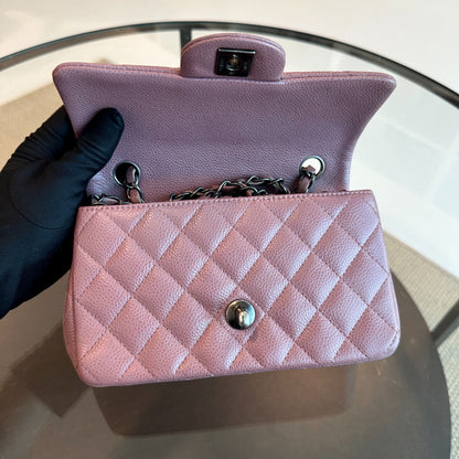 Caviar Mini Rectangular 20CM Classic Flap Quilted Calfskin Purple RSHW No 21