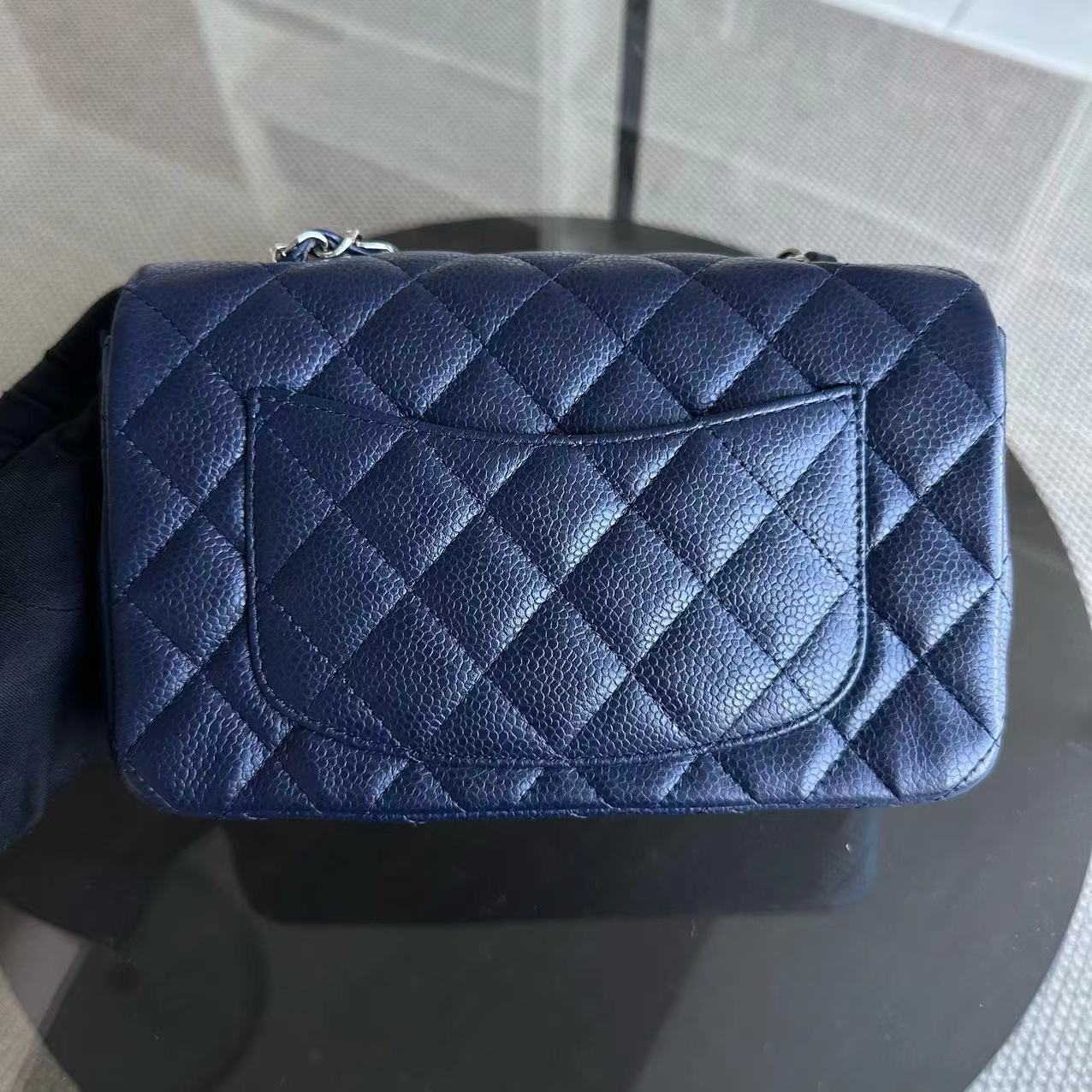Caviar Mini Rectangular Classic Flap 20CM Quilted Calfskin Dark Blue SHW No 18
