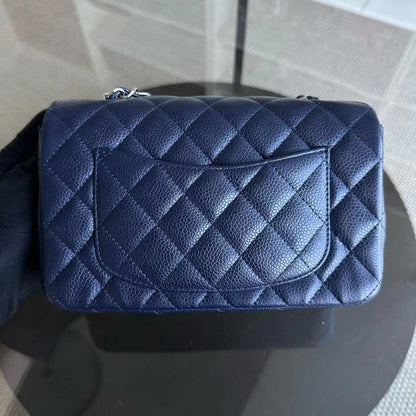 Caviar Mini Rectangular Classic Flap 20CM Quilted Calfskin Dark Blue SHW No 18