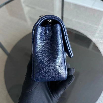 Caviar Mini Rectangular Classic Flap 20CM Quilted Calfskin Dark Blue SHW No 18