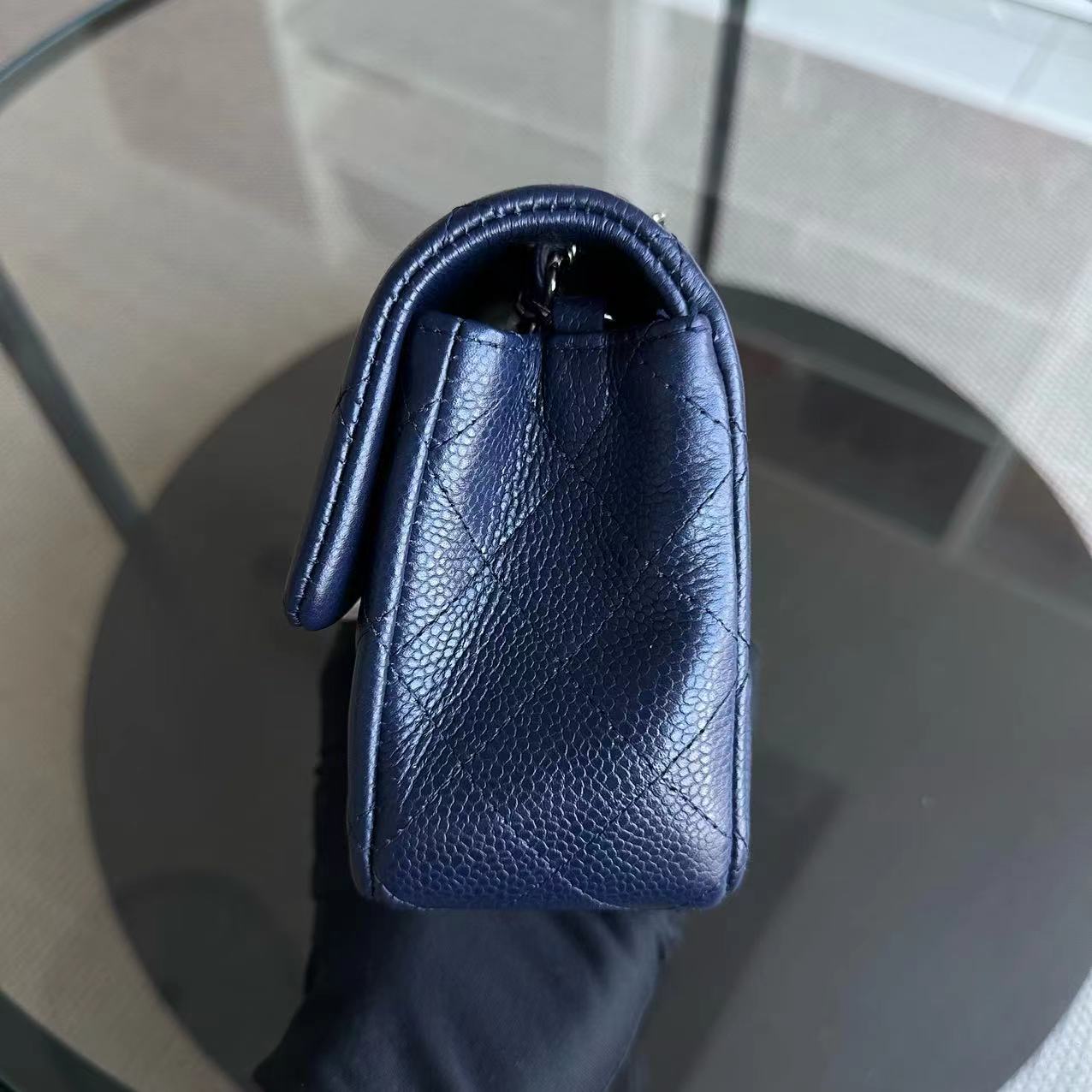 Caviar Mini Rectangular Classic Flap 20CM Quilted Calfskin Dark Blue SHW No 18