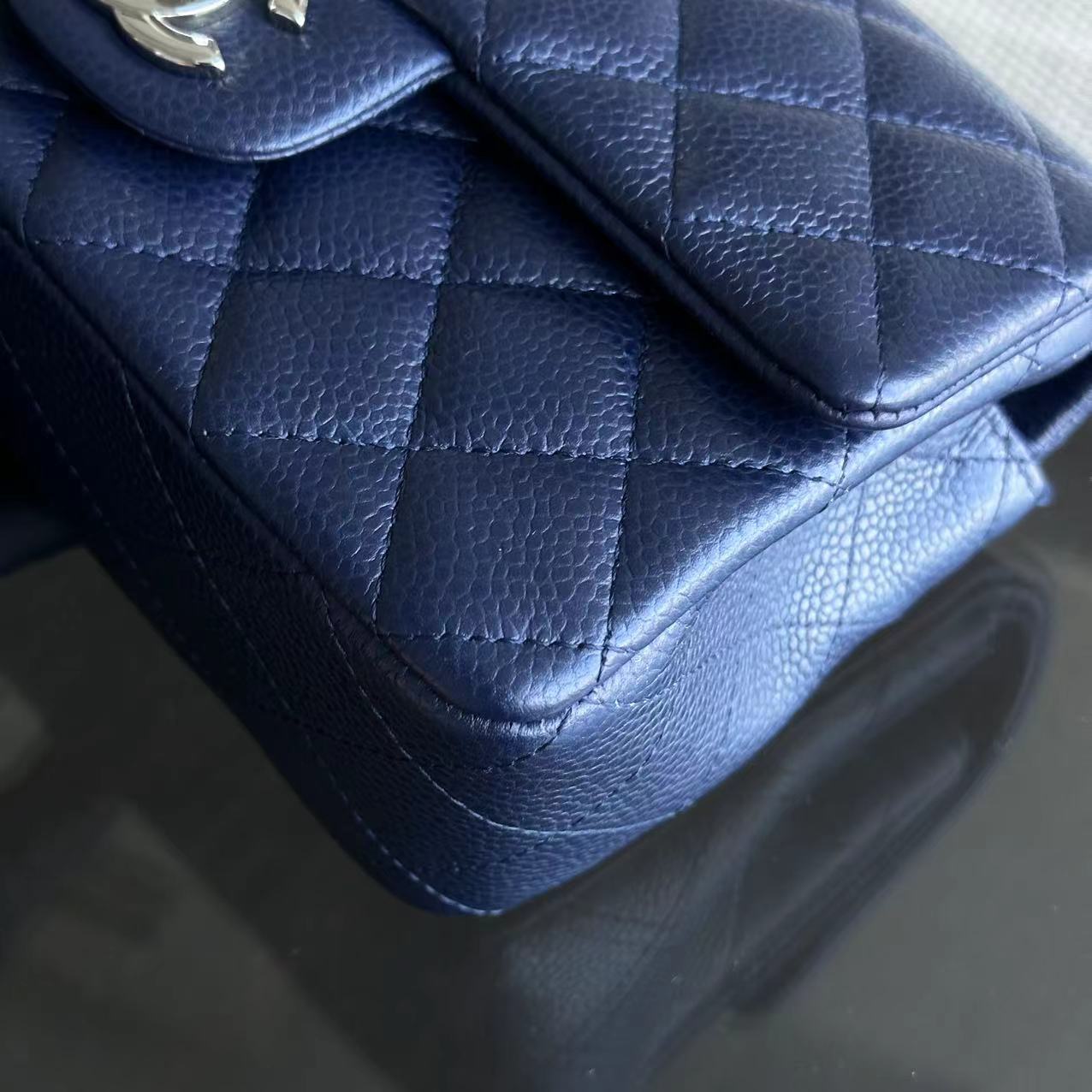 Caviar Mini Rectangular Classic Flap 20CM Quilted Calfskin Dark Blue SHW No 18