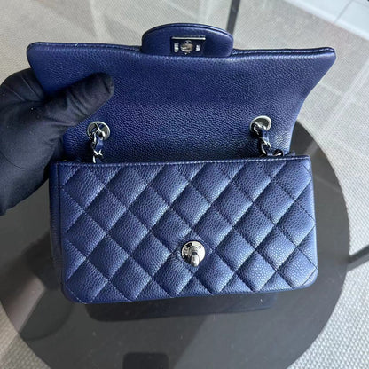 Caviar Mini Rectangular Classic Flap 20CM Quilted Calfskin Dark Blue SHW No 18