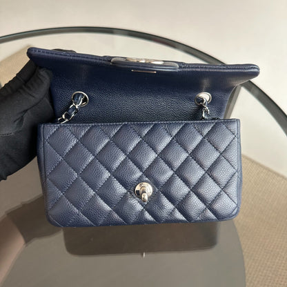 Caviar Mini Rectangular Classic Flap Mini Dark Blue No 18