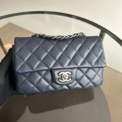 Caviar Mini Rectangular Classic Flap Mini Dark Blue No 18