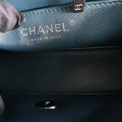 Caviar Mini Rectangular Classic Flap Quilted Calfskin Dark Green Silver Hardware
