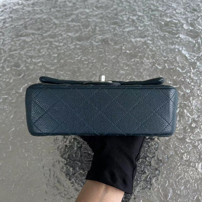 Caviar Mini Rectangular Classic Flap Quilted Calfskin Dark Green Silver Hardware