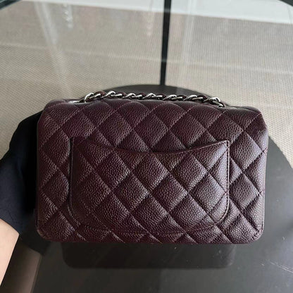 Caviar Mini Rectangular Classic Flap Quilted Grained Calfskin Burgundy Silver Hardware Series 20