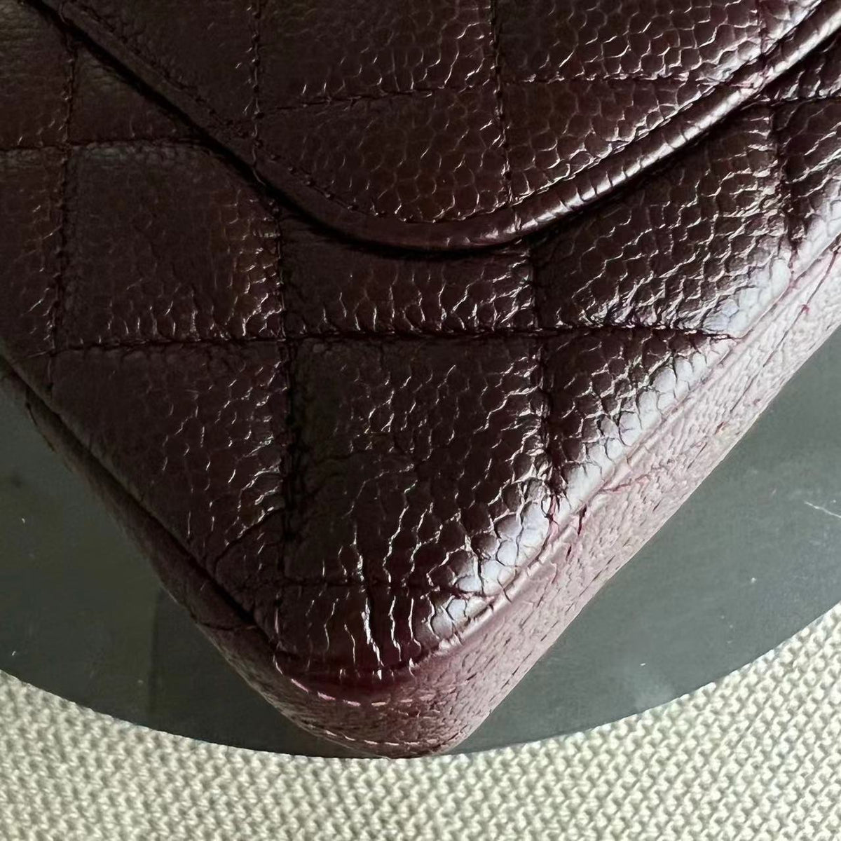 Caviar Mini Rectangular Classic Flap Quilted Grained Calfskin Burgundy Silver Hardware Series 20