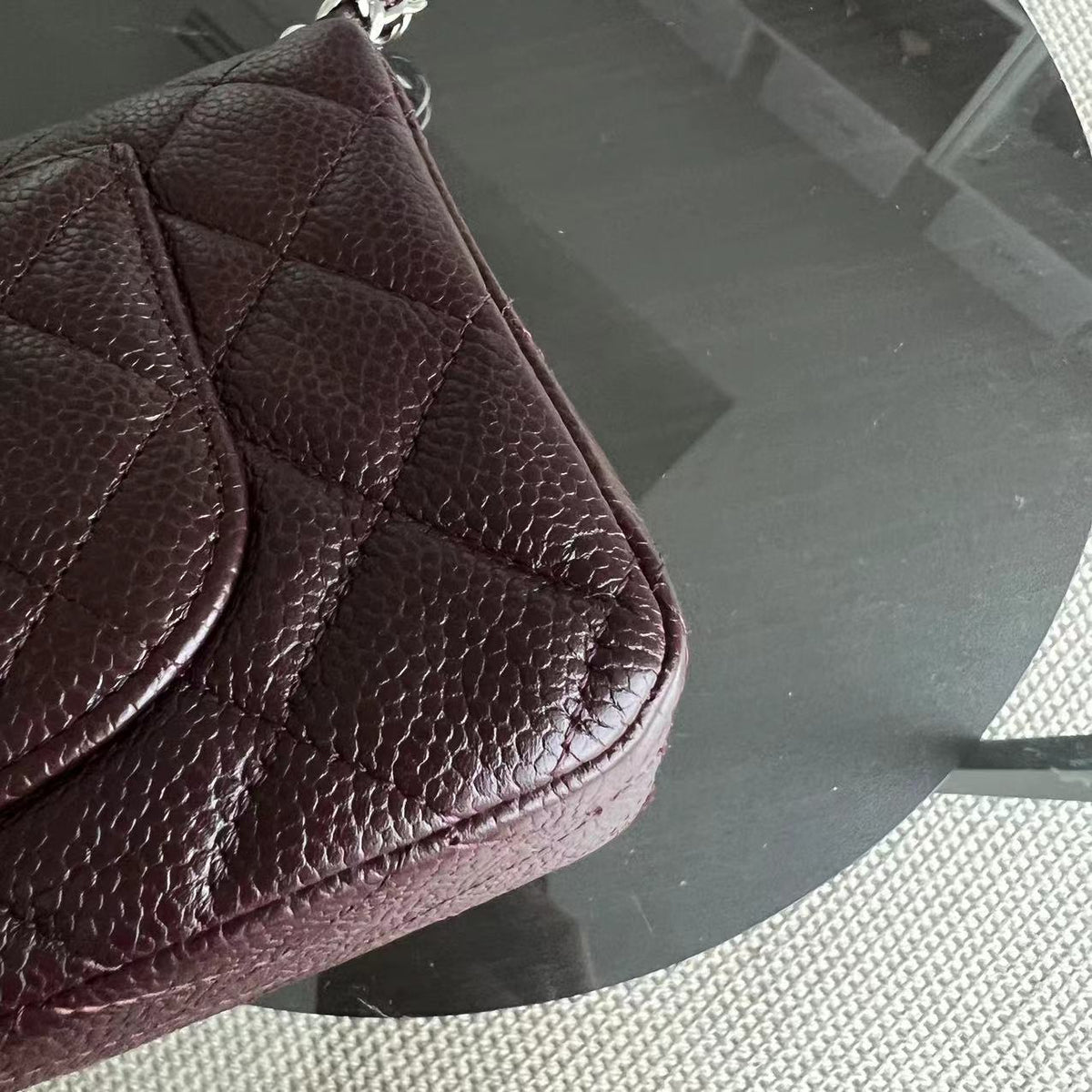 Caviar Mini Rectangular Classic Flap Quilted Grained Calfskin Burgundy Silver Hardware Series 20
