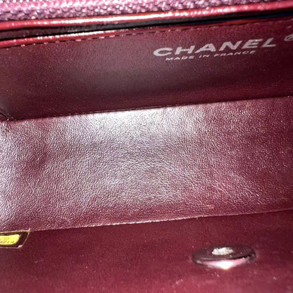 Caviar Mini Rectangular Classic Flap Quilted Grained Calfskin Burgundy Silver Hardware Series 20