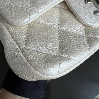 Caviar Mini Square Classic Flap 17CM Quilted Calfskin Pearl White SHW No 20