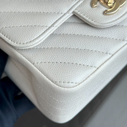 Caviar Mini Square Classic Flap Chevron White GHW No 26