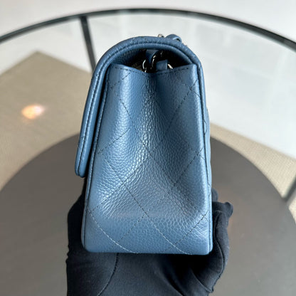 Caviar Mini Square Classic Flap Quilted Calfskin Blue SHW No 19