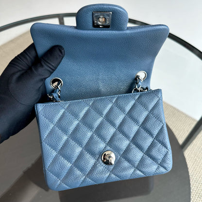 Caviar Mini Square Classic Flap Quilted Calfskin Blue SHW No 19
