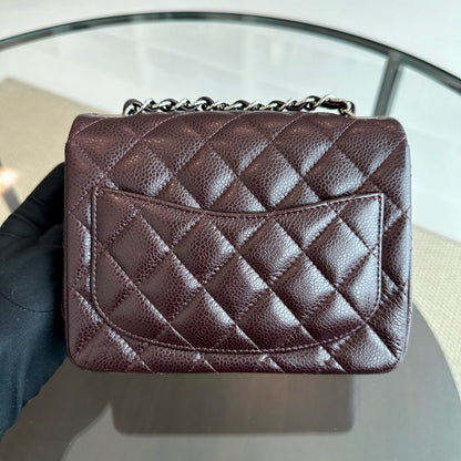 Caviar Mini Square Classic Flap Quilted Calfskin Burgundy SHW No 20
