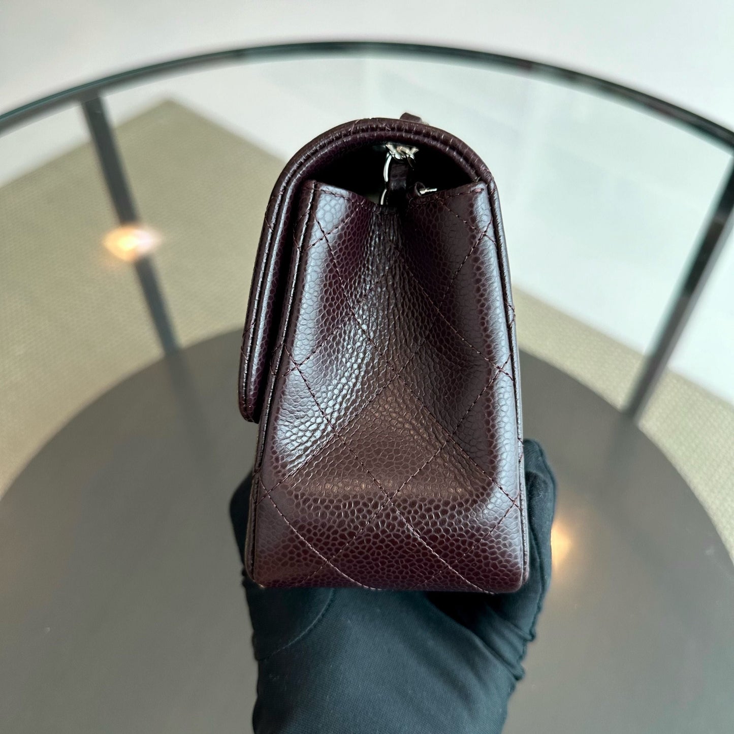 Caviar Mini Square Classic Flap Quilted Calfskin Burgundy SHW No 20