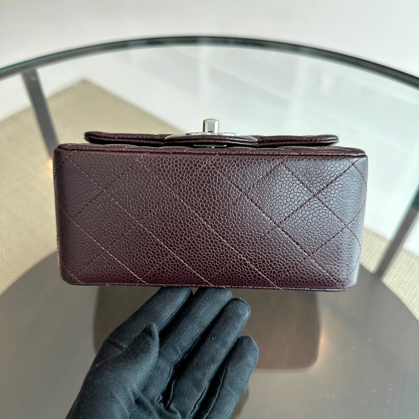 Caviar Mini Square Classic Flap Quilted Calfskin Burgundy SHW No 20