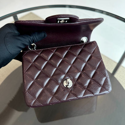 Caviar Mini Square Classic Flap Quilted Calfskin Burgundy SHW No 20