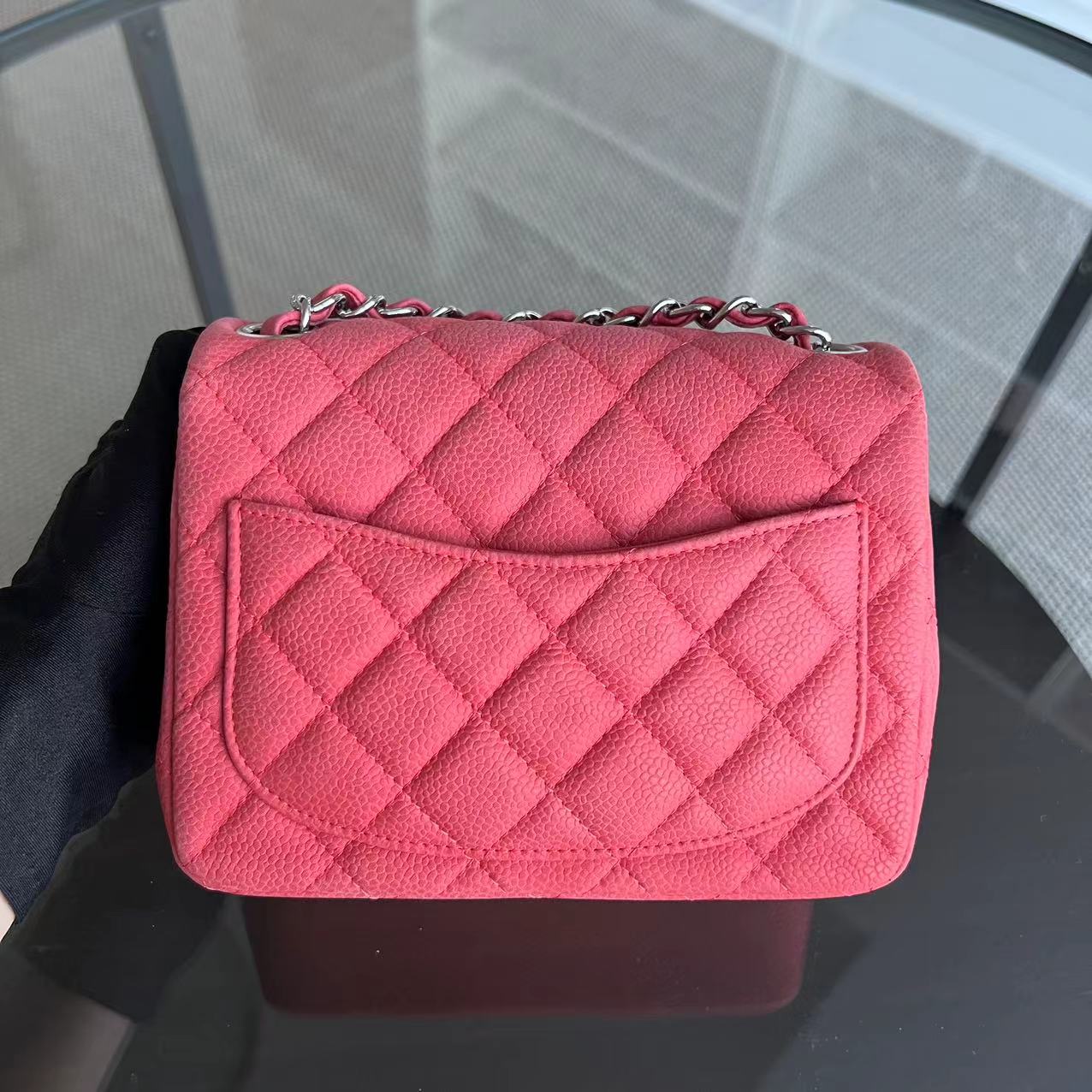Caviar Mini Square Classic Flap Quilted Calfskin Pink SHW No 17