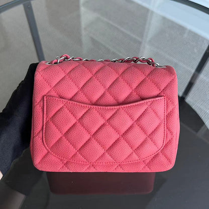 Caviar Mini Square Classic Flap Quilted Calfskin Pink SHW No 17