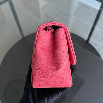 Caviar Mini Square Classic Flap Quilted Calfskin Pink SHW No 17