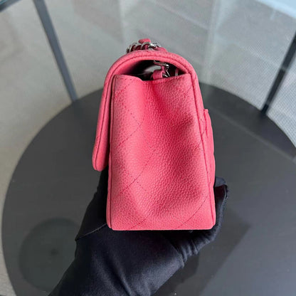 Caviar Mini Square Classic Flap Quilted Calfskin Pink SHW No 17