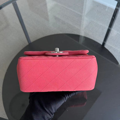 Caviar Mini Square Classic Flap Quilted Calfskin Pink SHW No 17