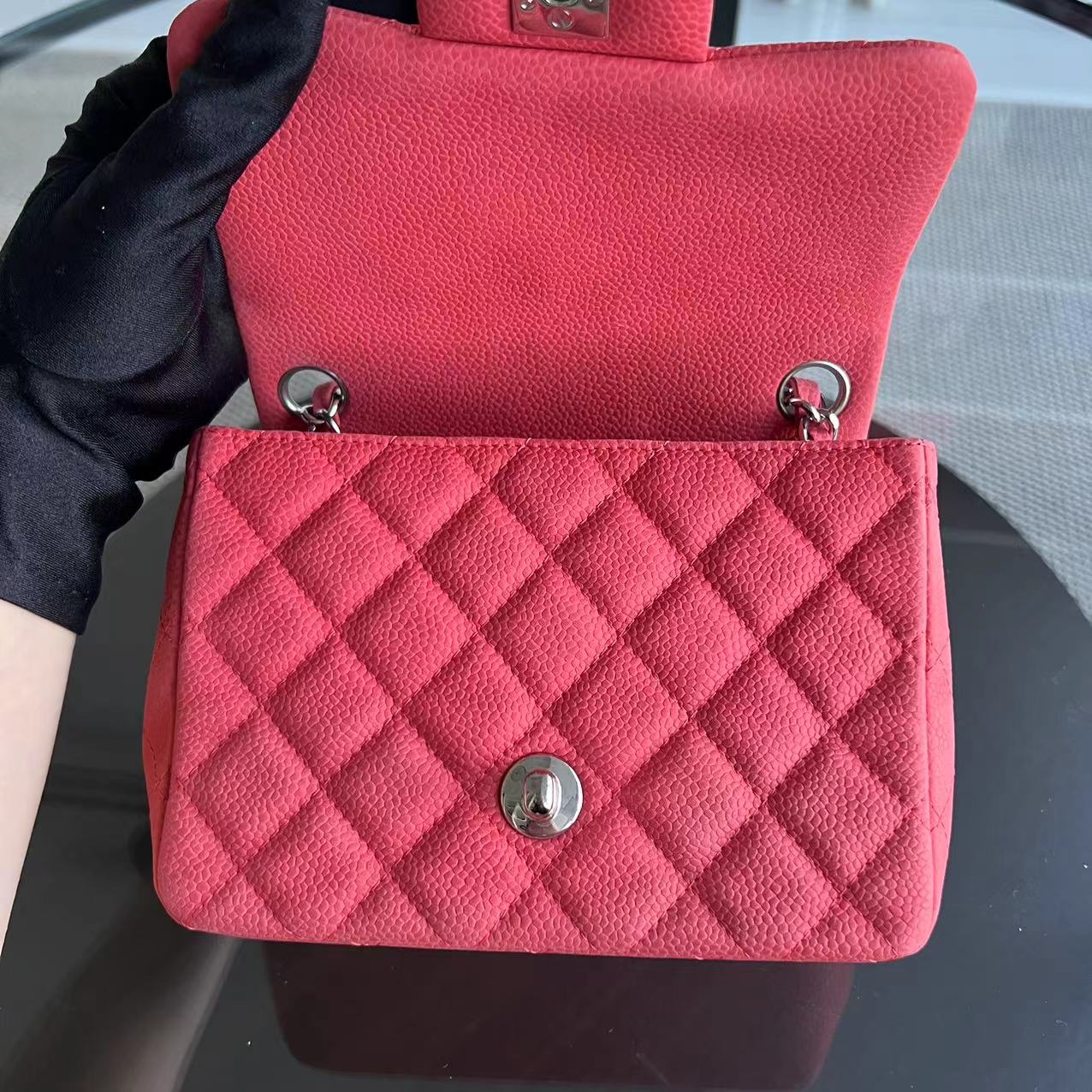 Caviar Mini Square Classic Flap Quilted Calfskin Pink SHW No 17