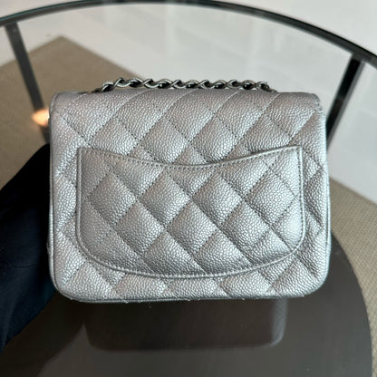 Caviar Mini Square Quilted Grained Calfskin Silver RSHW No 24