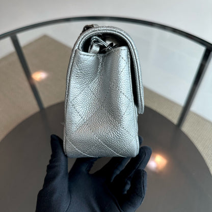 Caviar Mini Square Quilted Grained Calfskin Silver RSHW No 24