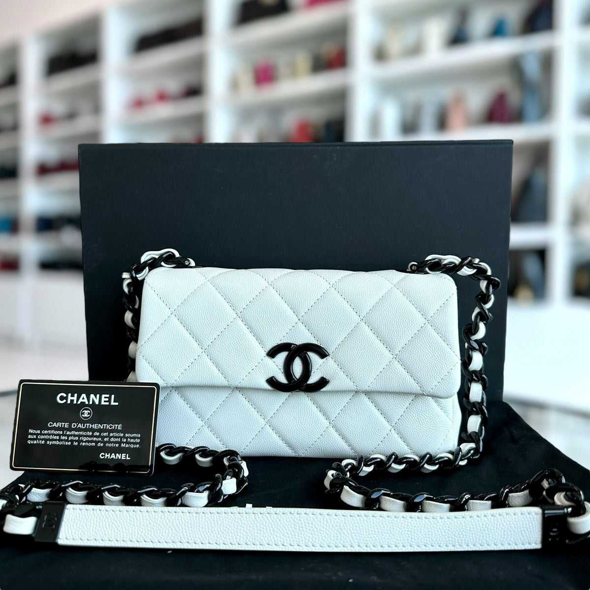 Caviar My Everything Flap Bag Quilted Small White Calfskin BHW No 30