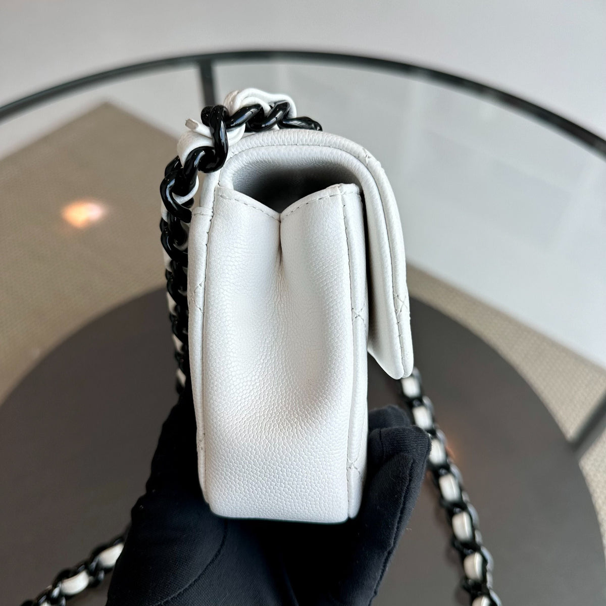 Caviar My Everything Flap Bag Quilted Small White Calfskin BHW No 30