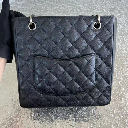 Caviar PST Petite Shopping Tote Quilted Calfskin Black Silver Hardware Series 12