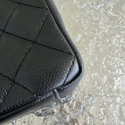 Caviar PST Petite Shopping Tote Quilted Calfskin Black Silver Hardware Series 12