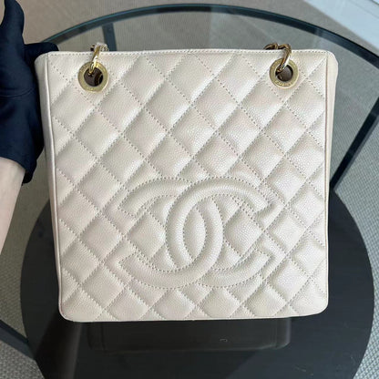 Caviar PST Petite Shopping Tote Quilted Grained Calfskin Beige Golden Hardware Series 14