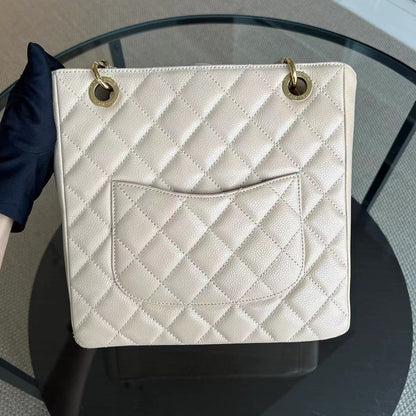 Caviar PST Petite Shopping Tote Quilted Grained Calfskin Beige Golden Hardware Series 14